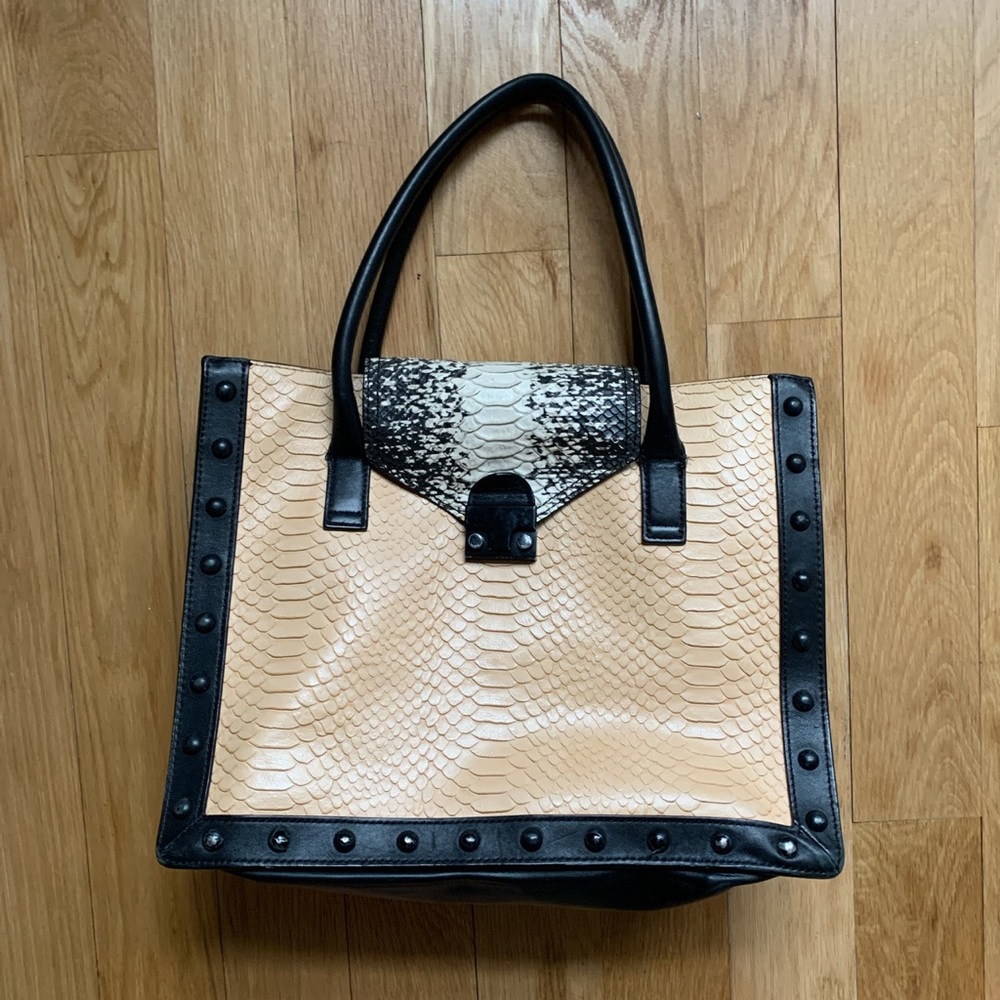 Loeffler Randall Two-Toned Snake Large Rider Bag